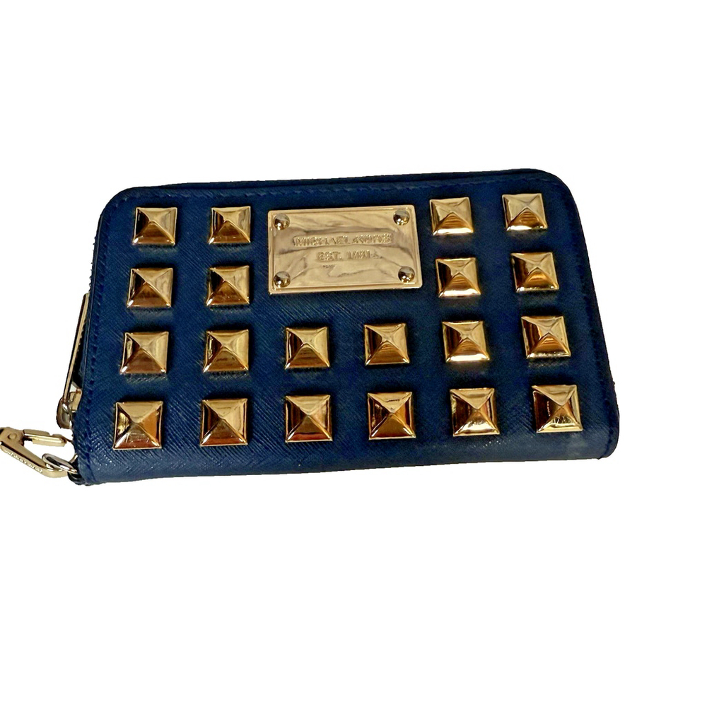Michael Kors Navy and Gold Studded Grayson Wristlet Small Clutch - Picture 4 of 15